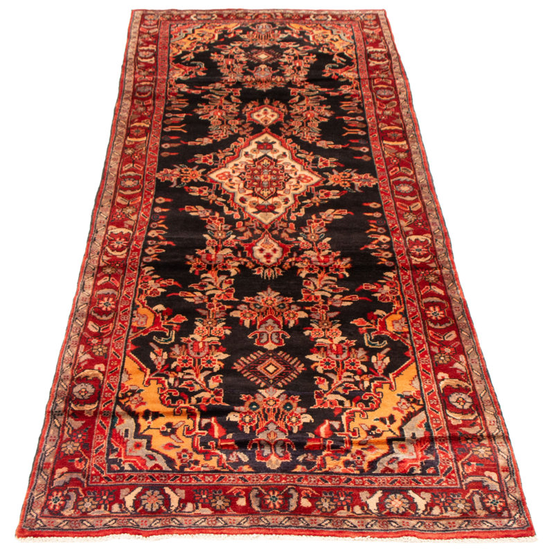 Tapis noir Melis Vintage 4 pi 5 po x 10 pi 10 po