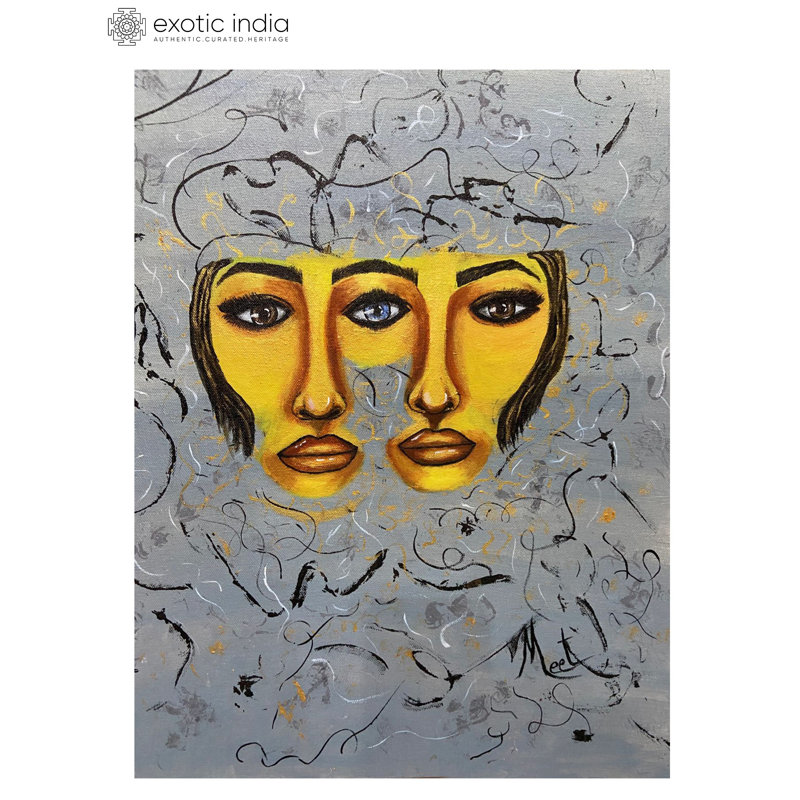 Le visage - un secret profond | Peinture acrylique par Manmeet Kaur | Avec cadre