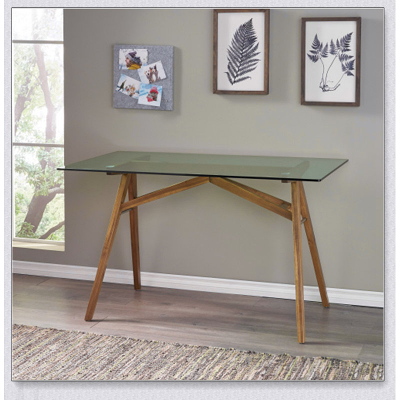 Bureau d'ordinateur moderne en verre trempé et en bois d'acacia, idéal pour les bureaux à domicile et les salles de conférence, durable et élégant