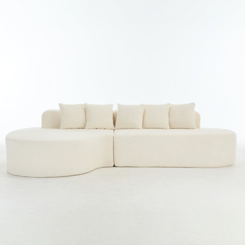 110.2" x 62" White Boneless Sectional Curved Sofa - L-Shape with 5 Pillows, Deep Seat & High-Density Memory Foam (No Assembly)