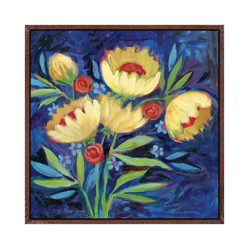 Floral XIV 1 Piece Painting on Canvas, 45.72 cm H x 45.72 cm W, Classic Brown Wood Framed