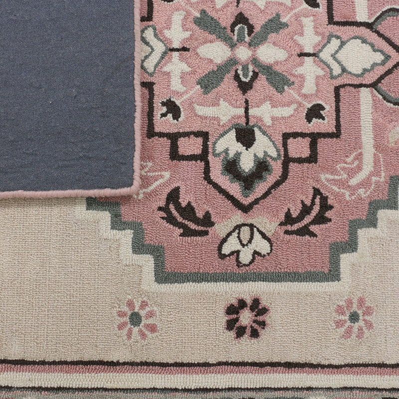 Tapis beige / rose en laine / coton touffeté à la main Lark, Tapis de couloir 2 pi 6 po x 9 pi