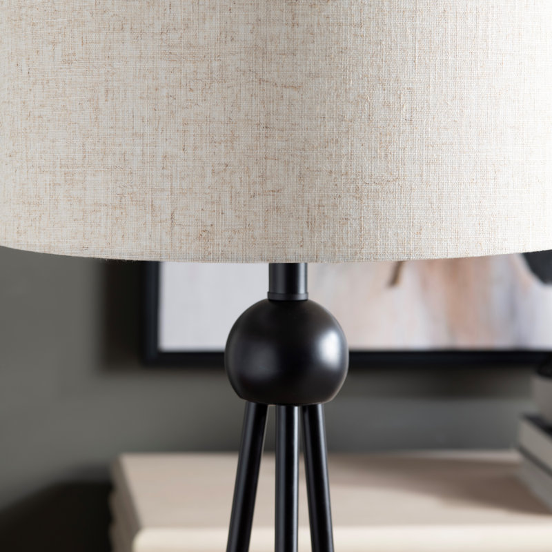 Lampe sur pied en acier avec abat-jour en lin, Tanné, Mat