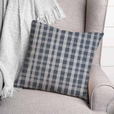 Chalky Gray Plaid Outdoor Throw Pillow