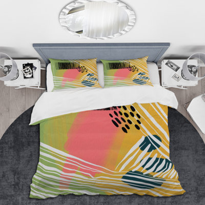 Minimal Abstract In Retro Tones - Ensemble de housse de couette moderne - Microfibre de polyester
