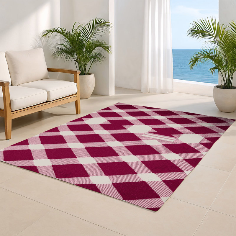Tapis d'intérieur et d'extérieur à carreaux rouge, Rectangulaire 2 pi x 3 pi
