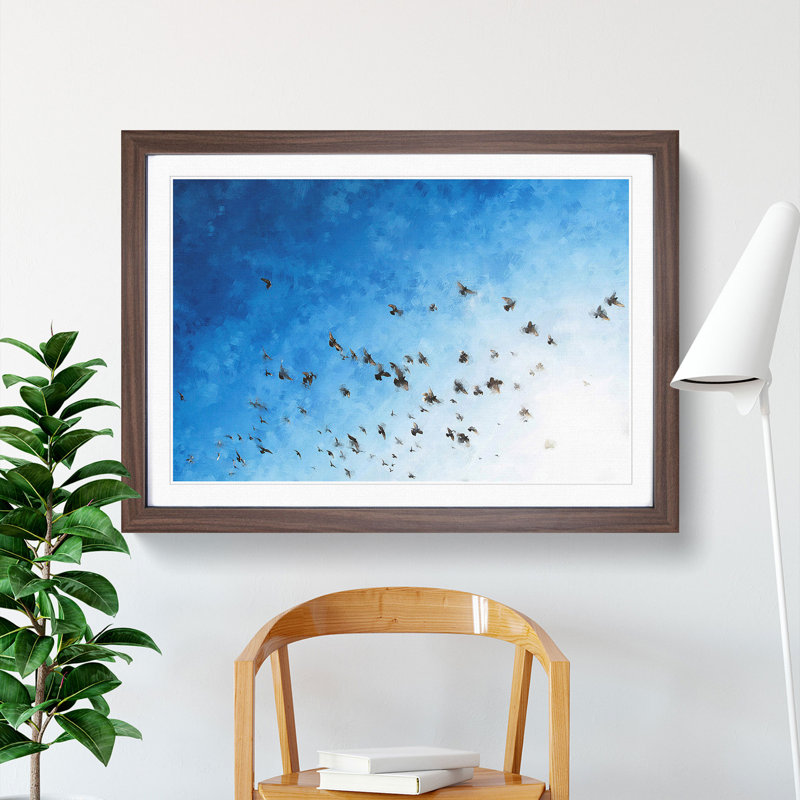 Flying Pigeons - Framed Print, 36cm H x 48cm W x 2cm D, Walnut Framed