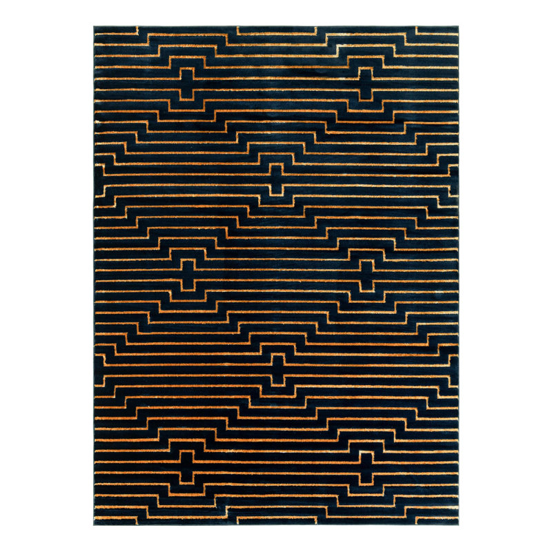 Tapis Latitude Run® Mirage Nikica Bleu marine et or Latitude, Rectangle 9 pi x 12 pi