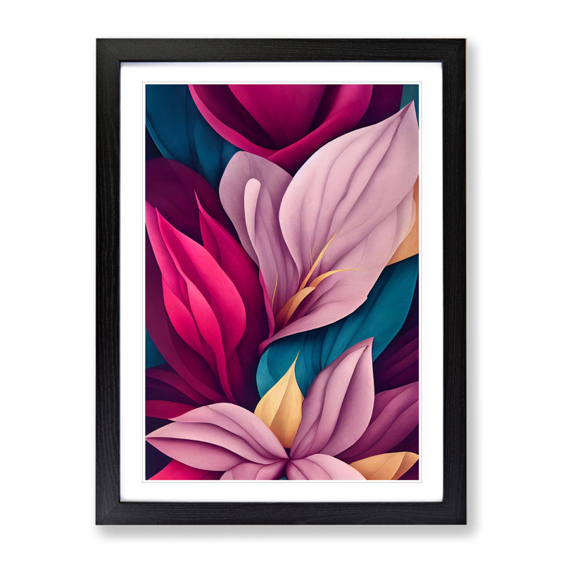 Snazzy Flowers - Single Picture Frame Print, Black, 46cm H x 34cm W x 2cm D