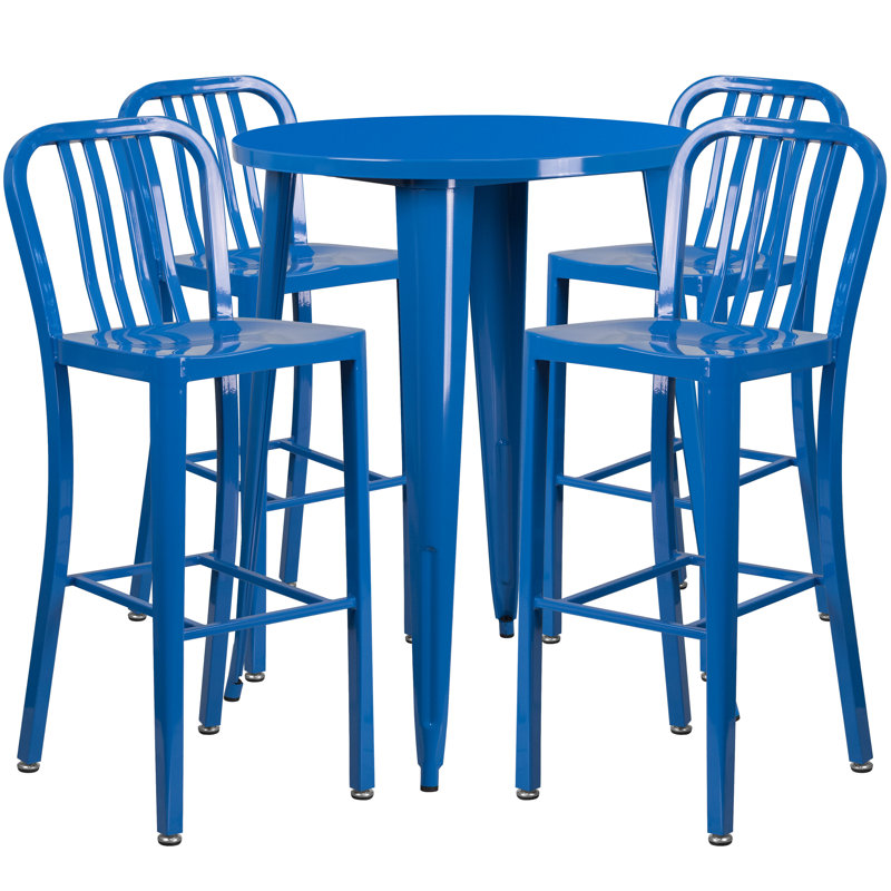 Posey Round 4 - Person 35.25" Long Dining Set, Blue, 30.25"