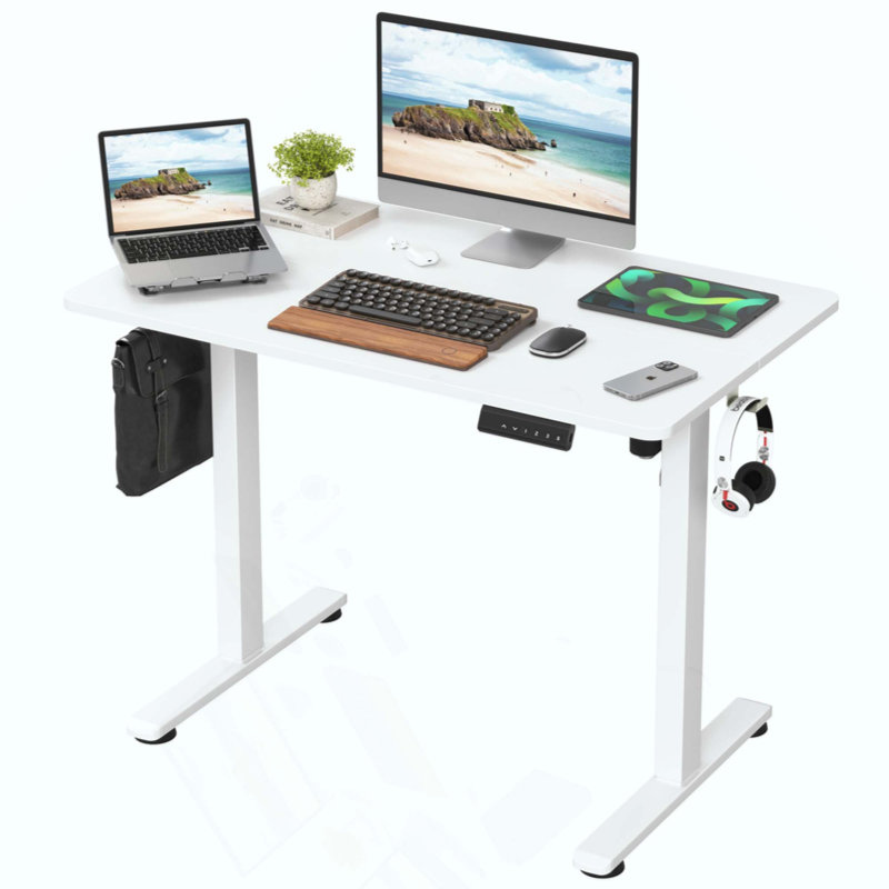 Bureau de travail électrique à hauteur réglable, Blanc / blanc, H 45 po x l 40,55 po x P 24 po