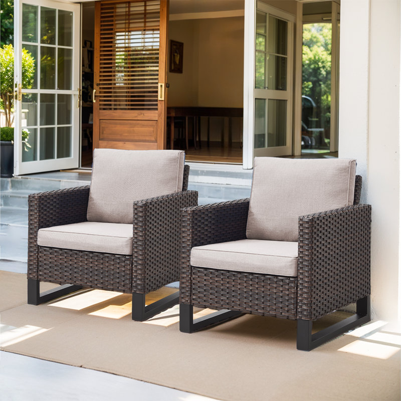 Karrah Wicker Outdoor Lounge Chair, Beige