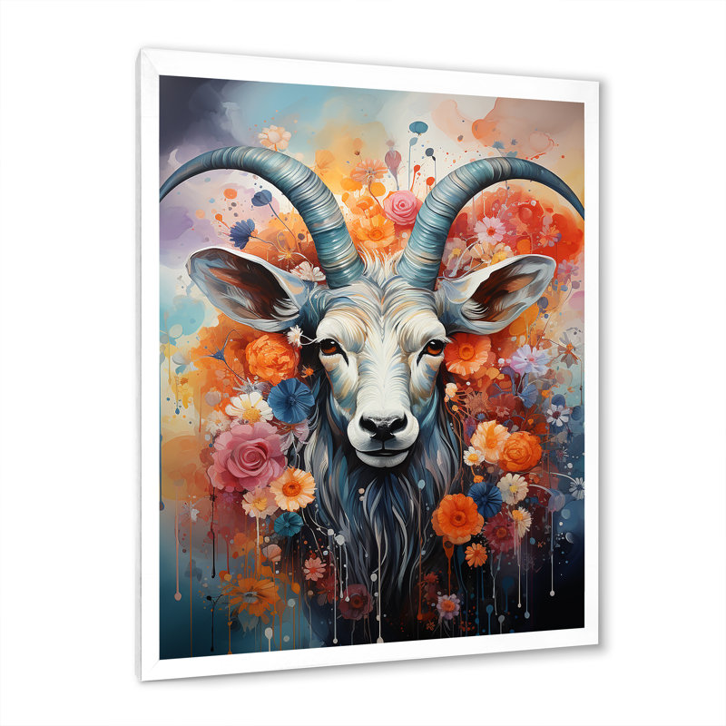 Capricorne céleste III, Cadre simple blanc, H 40 po x l 30 po x P 1,5 po