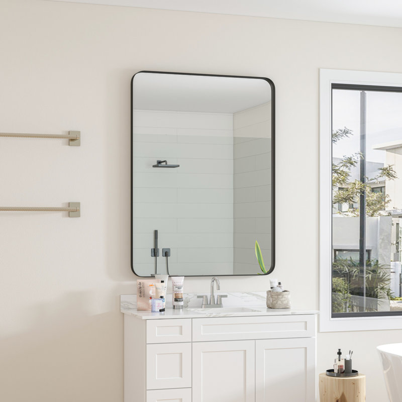 Black Rectangular 30x40 Inch Wall Mirror Metal Framed - Bedroom, Bathroom, Living Room Decoration , - Coating With Frame For Dressing , Fog Surface Treatment
