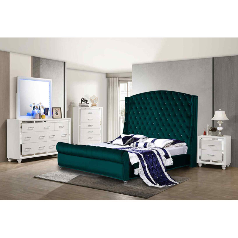 Upholstered Bed, Single (3'), Green