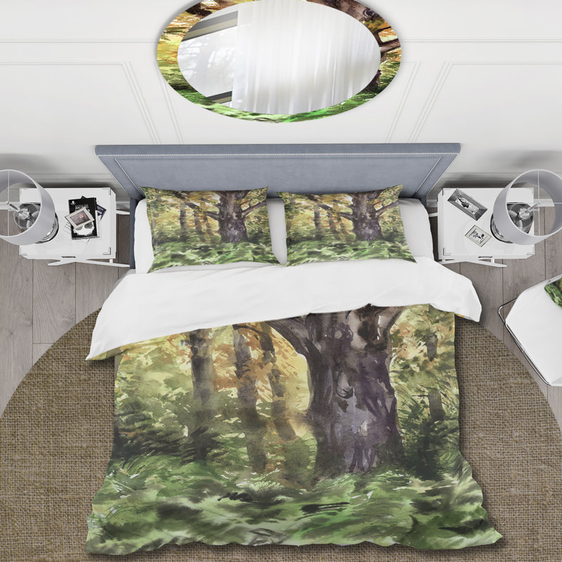 Large Tree In Autumn Forest - Ensemble de housse de couette Lake House - Microfibre de polyester