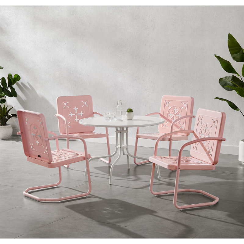 Ensemble repas d'extérieur rond 5 pièces Huntingburg, Rose