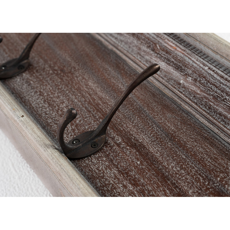 28" Solid Wood Four Hook Wall Mount Coat Rack, Natural Wash