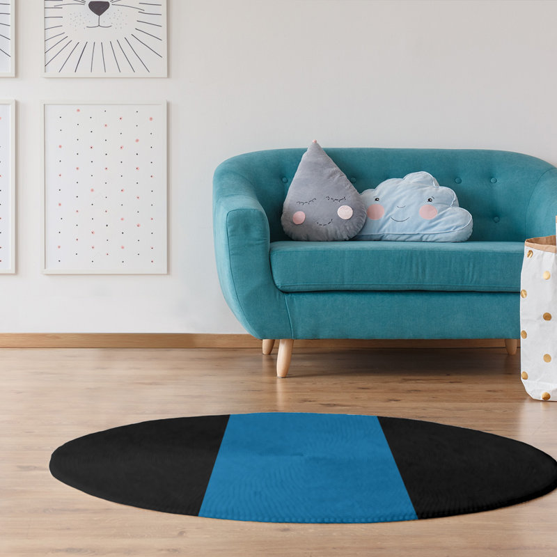 Tapis de détroit à rayures en poly-noir, Rond 5 pi