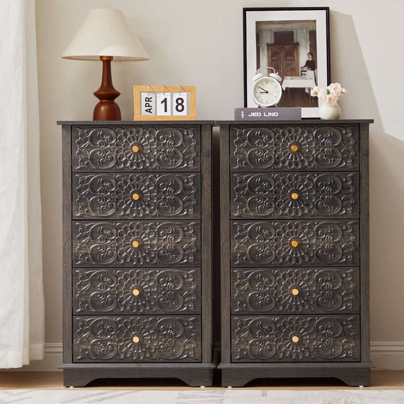 Commode embossée à 5 tiroirs l 20,07 po, Noir