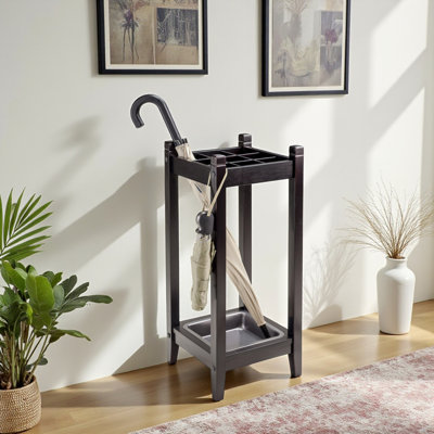 Aspen Espresso Finish Umbrella Stand With Tray For Umbrella, 25.82'' H X 10.85'' W X 10.85'' D