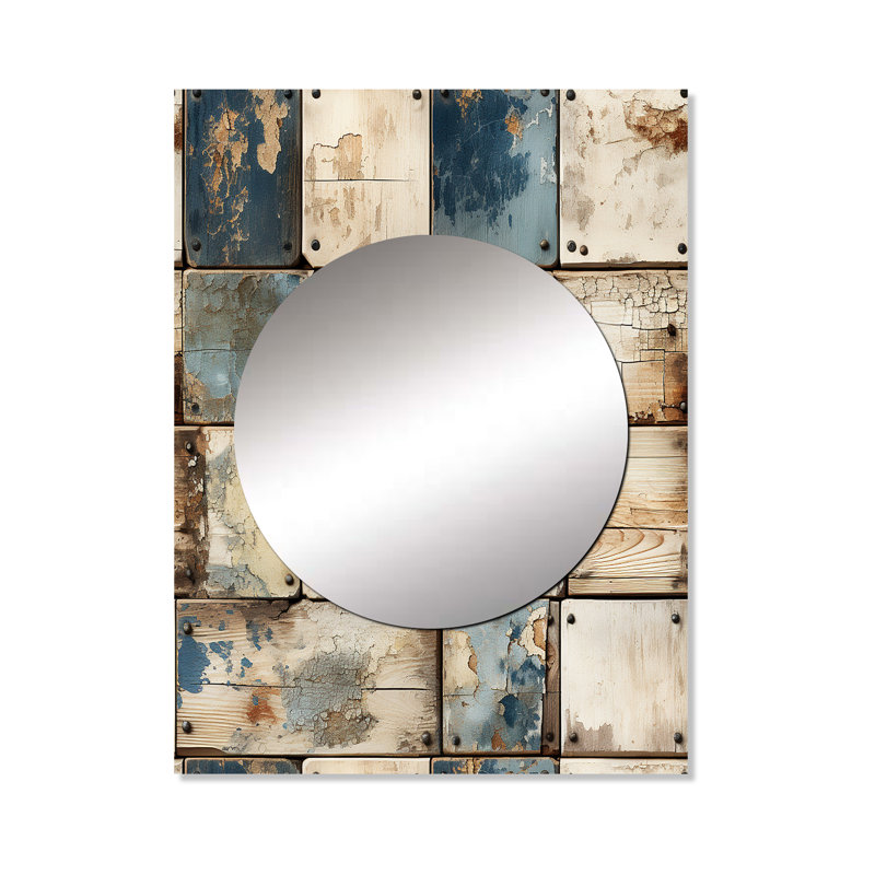 Legina Rustic Modern Cubic Farmhous Planks - vintage  Wall Mirror, Graphic Print Decorative Mirror, Printed Metal Art
