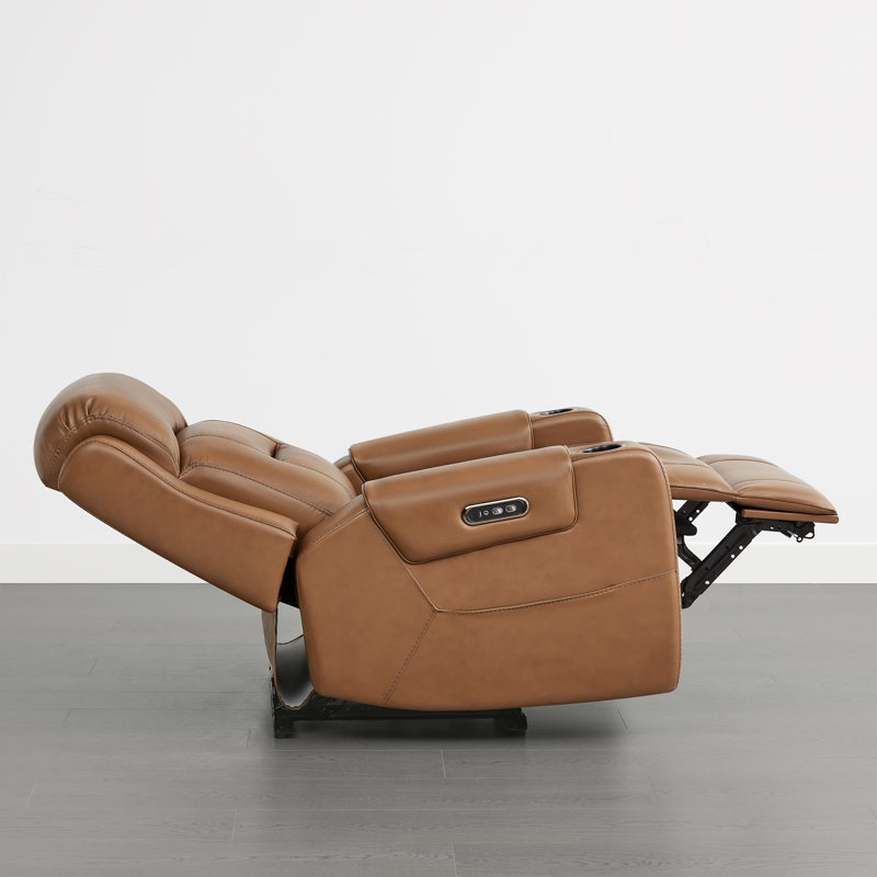 Fauteuil inclinable électrique double en cuir véritable avec repose-tête électrique Olathe, Selle de cuir