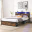 Base de lit plateforme en métal avec tête de lit en bois et pied de lit USB, station de charge, 2 tiroirs, rangement, lumières DEL, aucun sommier requis, assemblage facile-1341064348