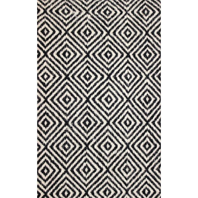Wool Geometric Area Rug in Black
