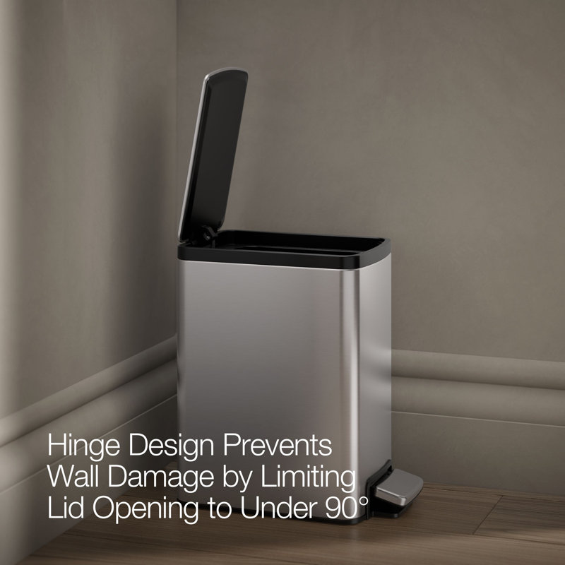 6-Liter Step Trash Can, Black Stainless, Stainless Steel/Black
