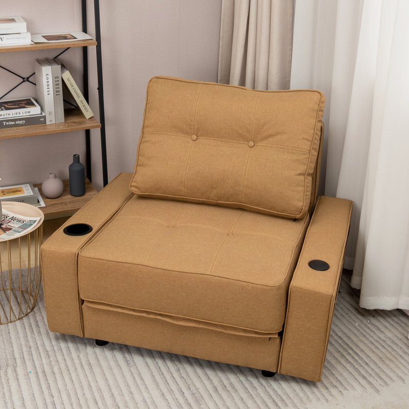 Fauteuil convertible capitonné l 41 po Cournoyer, Mélange de lin brun, Lin