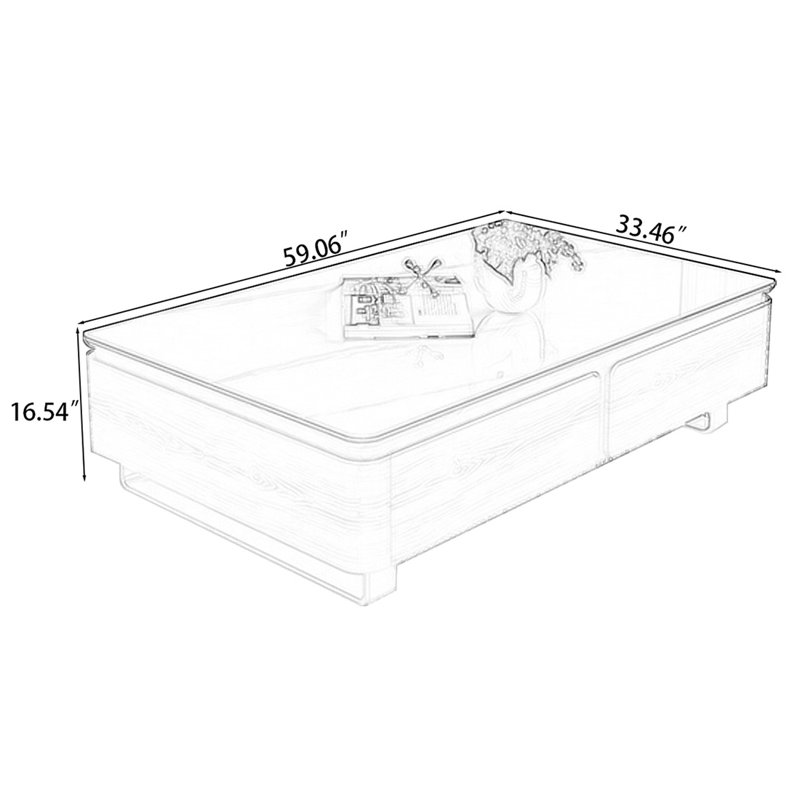 Table basse rectangulaire en bois manufacturé gris, H 16,54 po x L 59,06 po x l 33,46 po