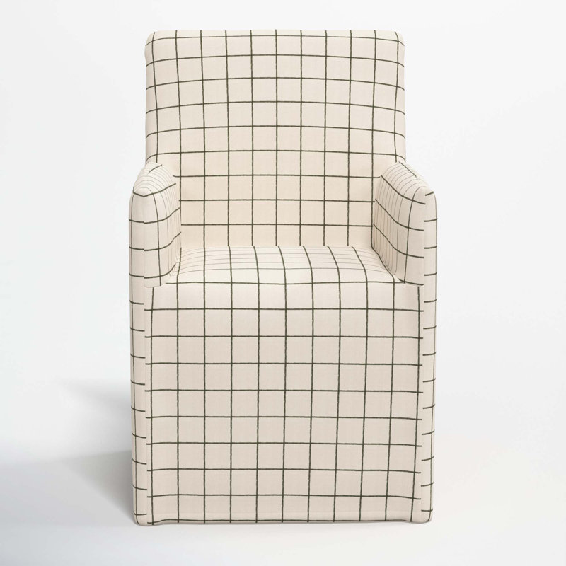 Ivanka 20'' H Cotton Upholstered Armchair, Line Tattersall Green
