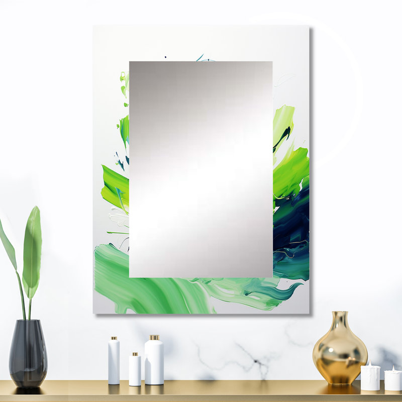 Blanc et vert abstrait, expression d'encre II - peinture abstraite, miroir mural moderne grand, art imprimé en métal