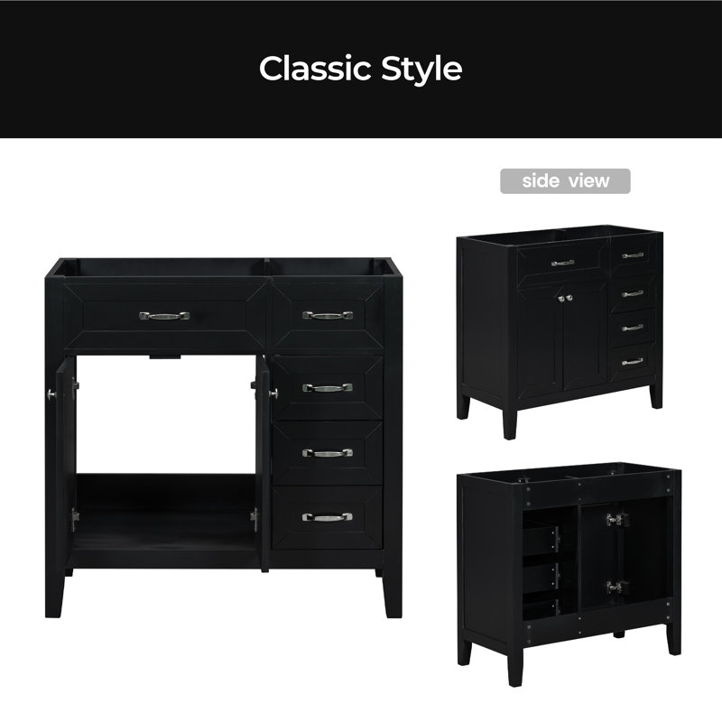 Base de meuble-lavabo simple 35,5 po seulement, Noir