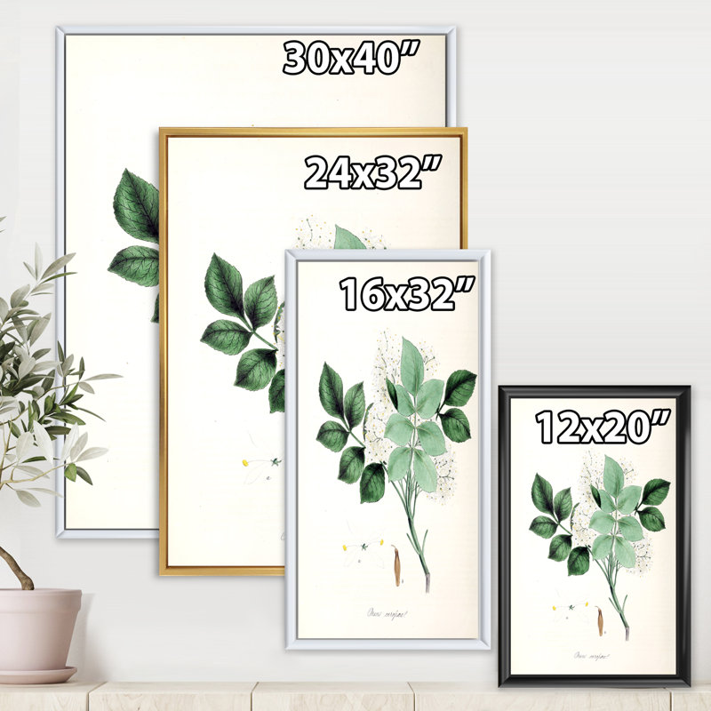 «Vintage Blossoming Flower IV», peinture sur toile, H 32 po x l 16 po x P 1 po, Cadre flottant blanc
