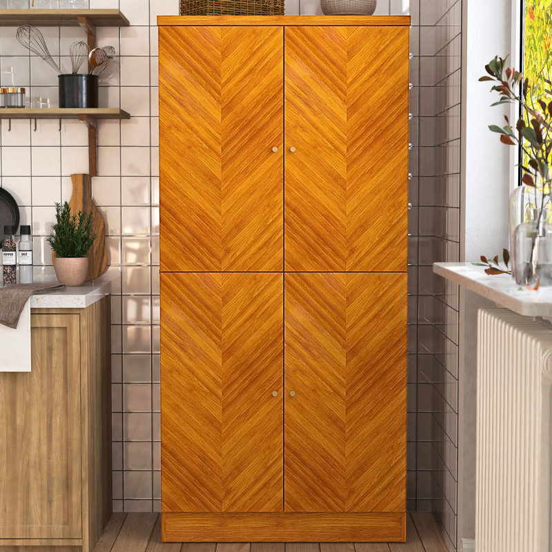  Aleshire 63.6" Modern 4 Door Adjustable Shelf Kitchen Pantry