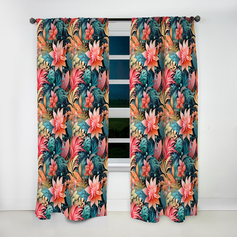 Coral Illusion Tropical Pattern IV - Floral Curtain - Velvet Room Darkening - 1 panel