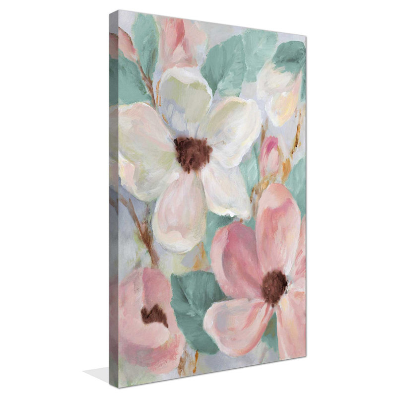 «Silemment Bloom Teal I», reproduction de peinture à l'huile, H 30 po x l 18 po x P 1 po, Toile tendue