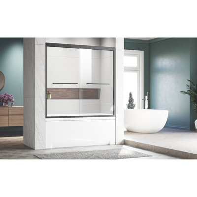 56 à 60 po L 62 po H, porte de baignoire noire matte, verre trempé épais, baignoire à poignées stables et en acier inoxydable 304, rouille solide