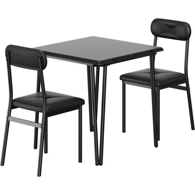 Dining Table Set for 2, Kitchen Table and Chairs for 2 with Upholstered Chairs, 3 Piece Dining Room Table Set, Square Dinner Table Set for Small Space, Apartment, Studio, Black