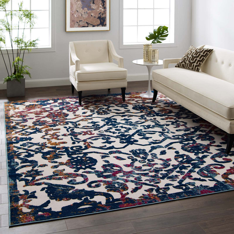 Tapis d'intérieur et d'extérieur à motif floral rétro Reflect Primrose par Modway, Rectangle 8 pi x 10 pi