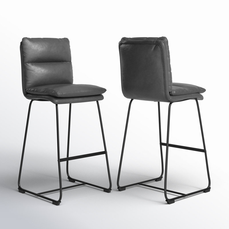 Volana Upholstered Counter Stool, Grey Faux Leather, Bar Stool (30" Seat Height)
