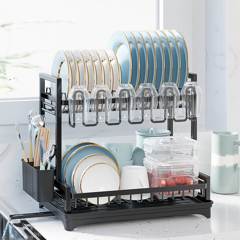 Steel Dinnerware Storage Set, Black