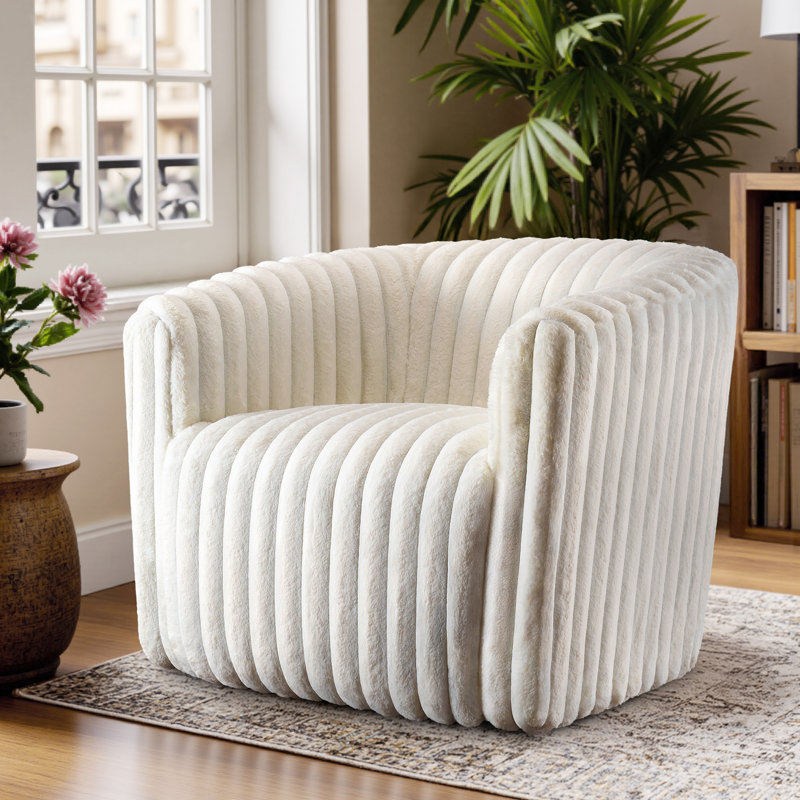 Sydney 34.6" Wide Upholstered Swivel Armchair, Round Barrel Chair