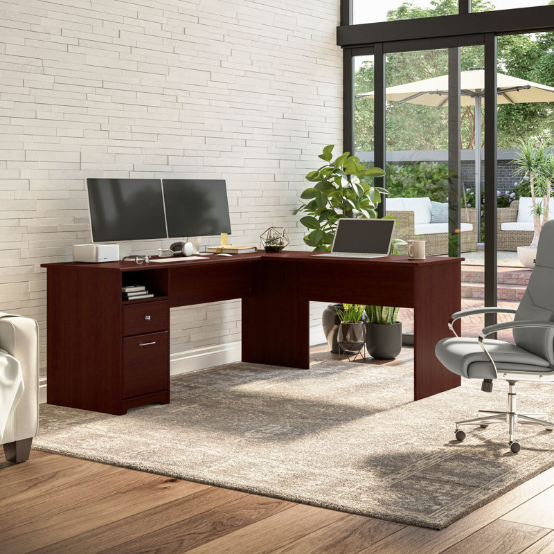 Bureau d'ordinateur en L Ozro, Cerisier moisson, H 30 po x l 72 po x P 65,2 po