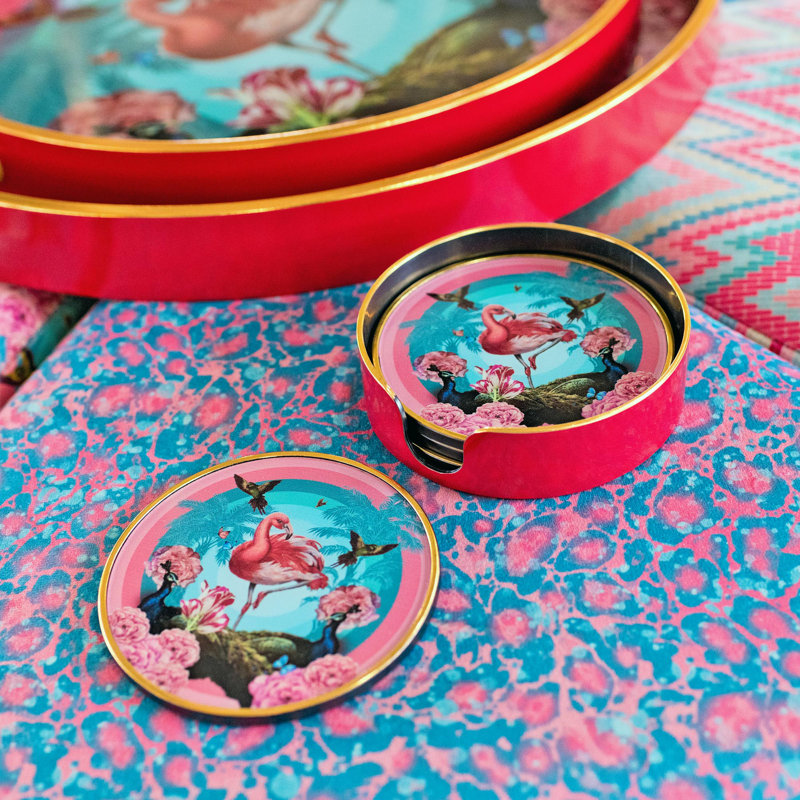 LLB- Round coaster set fo 4 Flamingo-go