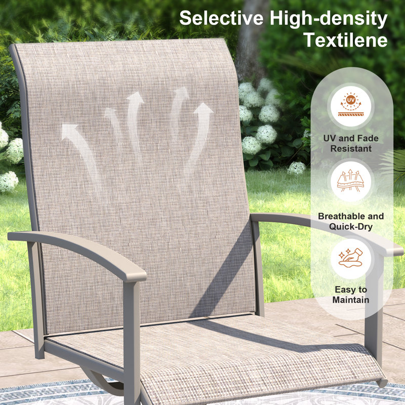 4-Person Patio Dining Set with  Round Metal Dining Table and PVC-coated polyester Swivel Chairs, Brush Wood Gray/Sandshell