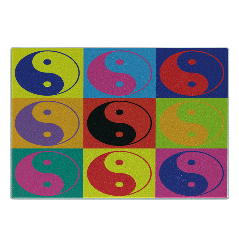 Multicolore planche à découper en verre trempé Ambesonne Peace Ying Yang Hippie