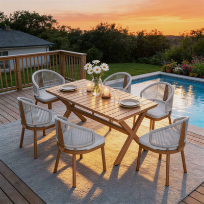6-Person Rectangular Outdoor Dining Set With Cushions
